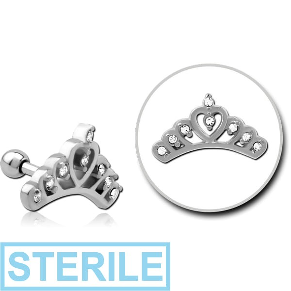 STERILE SURGICAL STEEL JEWELLED TRAGUS MICRO BARBELL - CROWN
