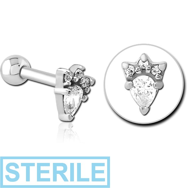STERILE SURGICAL STEEL JEWELLED TRAGUS MICRO BARBELL - JESTER HAT