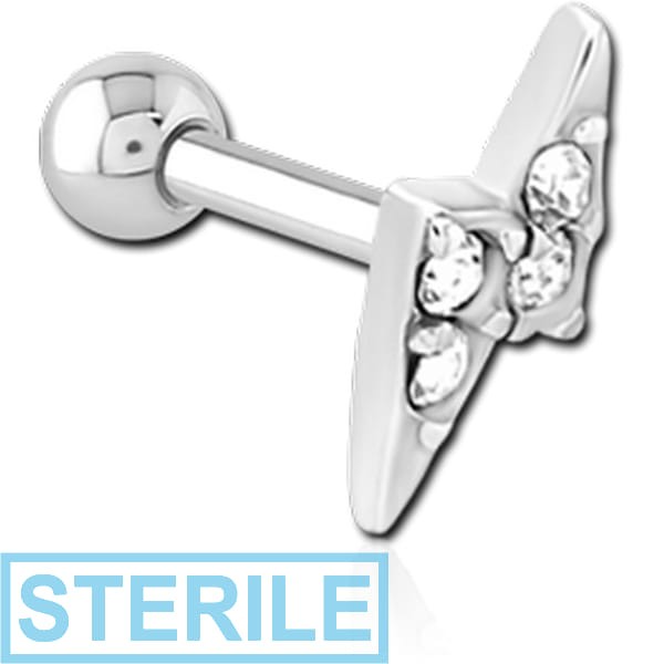 STERILE SURGICAL STEEL JEWELLED TRAGUS MICRO BARBELL - THUNDER