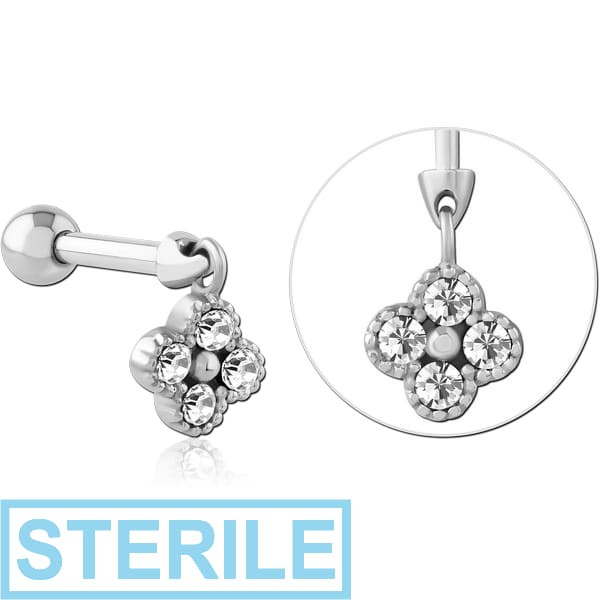 STERILE SURGICAL STEEL MICRO BARBELL WITH JEWELLED CHARM
