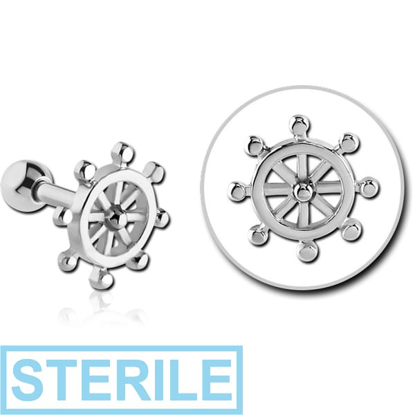 STERILE SURGICAL STEEL TRAGUS MICRO BARBELL - SHIP WHEEL