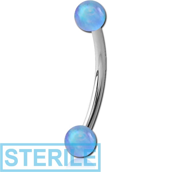 STERILE SURGICAL STEEL CURVED MICRO BARBELL WITH DOUBLE SYNTHETIC OPAL BALLS