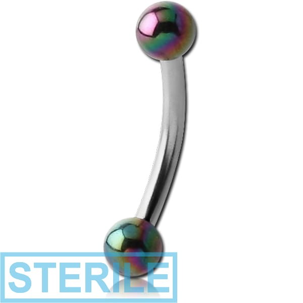 STERILE SURGICAL STEEL CURVED MICRO BARBELL WITH AB COATED UV ACRYLIC BALLS