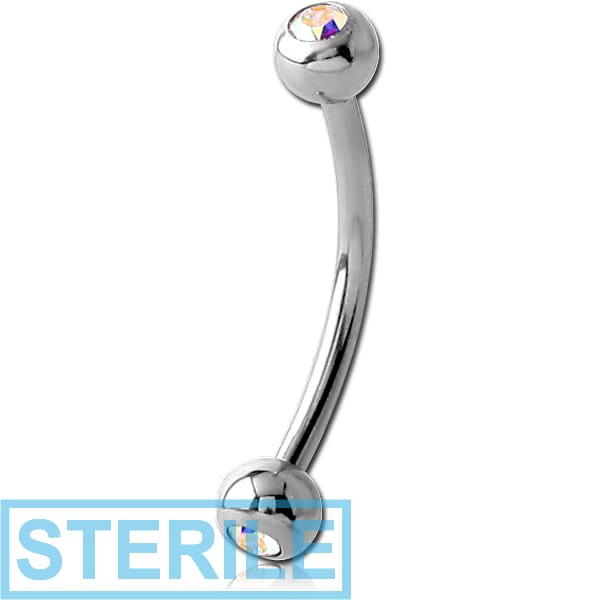 STERILE SURGICAL STEEL DOUBLE JEWELLED CURVED MICRO BARBELL