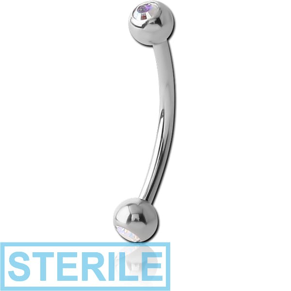 STERILE SURGICAL STEEL DOUBLE OPTIMA CRYSTAL JEWELLED CURVED MICRO BARBELL