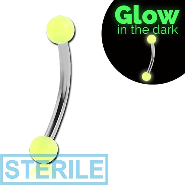 STERILE SURGICAL STEEL CURVED MICRO BARBELL WITH UV ACRYLIC GLOW IN DARK BALLS