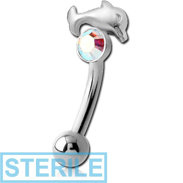 STERILE SURGICAL STEEL JEWELLED DOLPHIN FANCY CURVED MICRO BARBELL