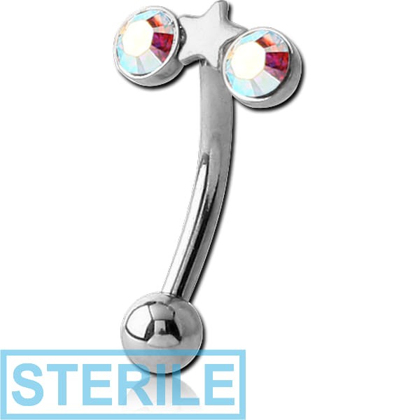 STERILE SURGICAL STEEL JEWELLED STARS FANCY CURVED MICRO BARBELL