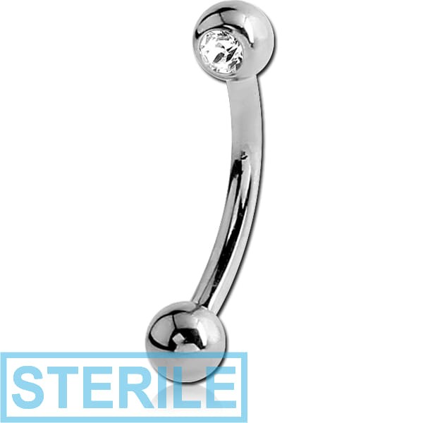 STERILE SURGICAL STEEL SIDE THREADED FLAT STONE HIGH END CRYSTAL JEWELLED CURVED MICRO BARBELL