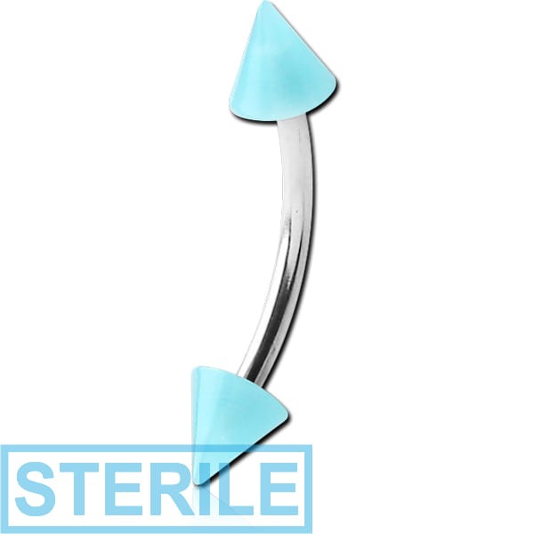 STERILE SURGICAL STEEL CURVED MICRO BARBELL WITH UV ACRYLIC NEON CONES