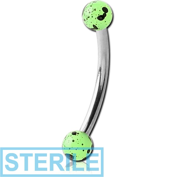 STERILE SURGICAL STEEL CURVED MICRO BARBELL WITH UV ACRYLIC NEON PRINTED BALLS