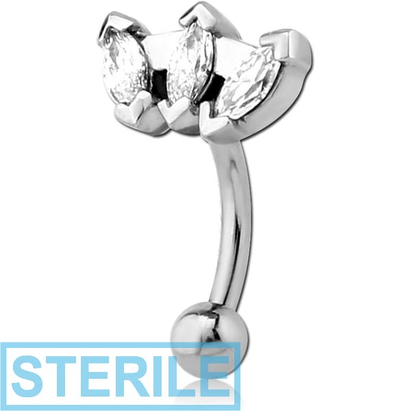 STERILE SURGICAL STEEL JEWELLED FANCY CURVED MICRO BARBELL - TRIPLE GEM