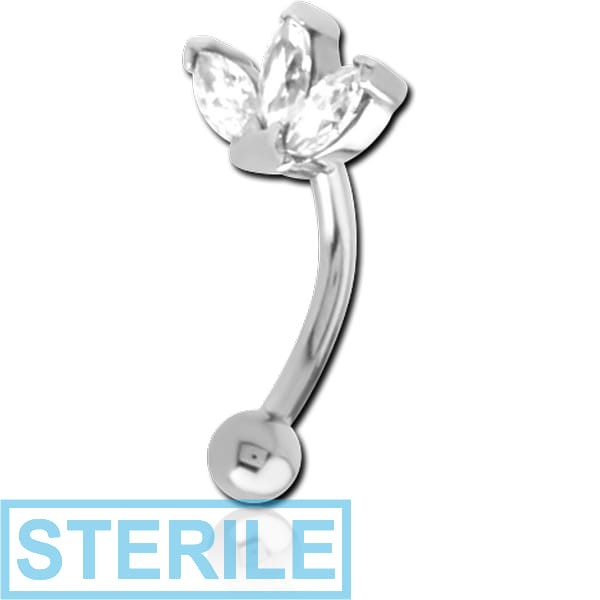 STERILE SURGICAL STEEL JEWELLED FANCY CURVED MICRO BARBELL - TRIPLE GEM CURVE