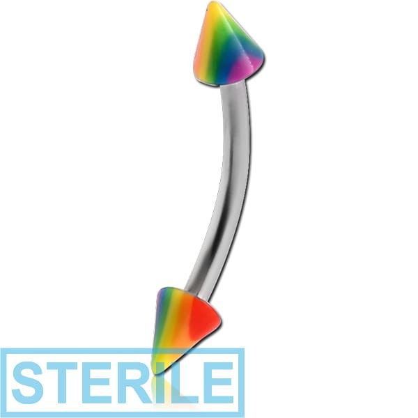 STERILE SURGICAL STEEL CURVED MICRO BARBELL WITH UV ACRYLIC RAINBOW CONE