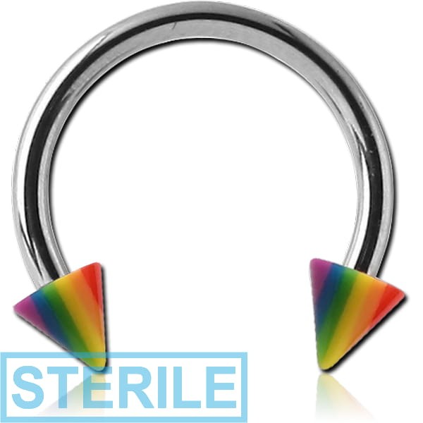 STERILE SURGICAL STEEL MICRO CIRCULAR BARBELL WITH UV ACRYLIC RAINBOW CONES