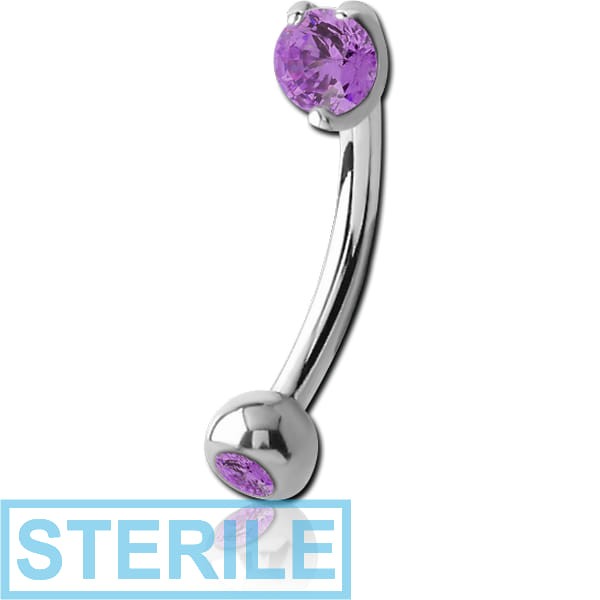STERILE SURGICAL STEEL DOUBLE JEWELLED 2.5MM ROUND PRONG SET FANCY CURVED MICRO BARBELL