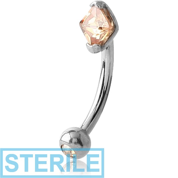 STERILE SURGICAL STEEL DOUBLE JEWELLED 3MM SQUARE PRONG SET FANCY CURVED MICRO BARBELL