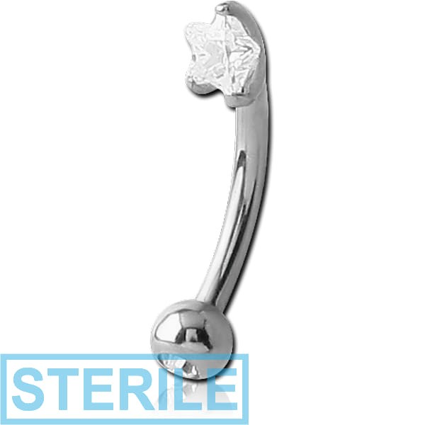 STERILE SURGICAL STEEL DOUBLE JEWELLED 3MM STAR PRONG SET FANCY CURVED MICRO BARBELL