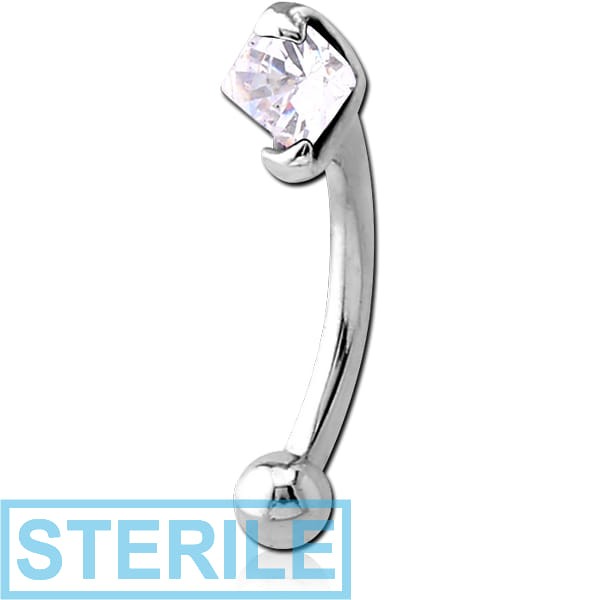 STERILE SURGICAL STEEL JEWELLED 3MM SQUARE PRONG SET FANCY CURVED MICRO BARBELL