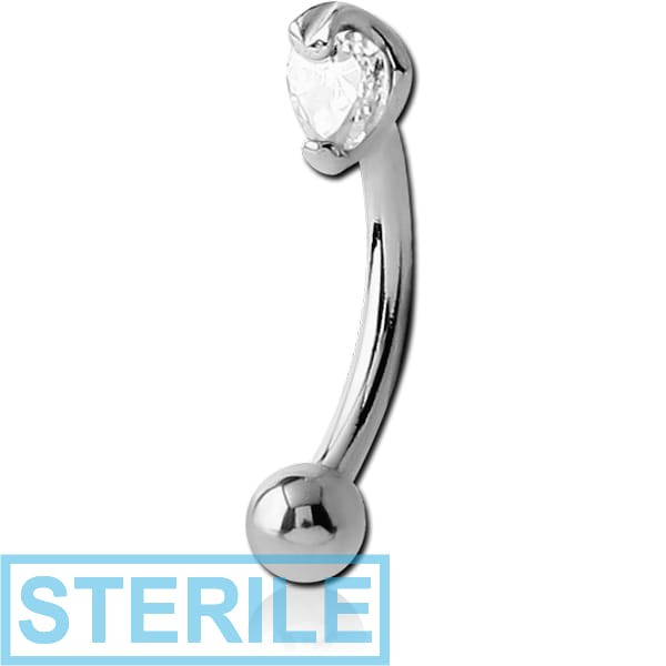 STERILE SURGICAL STEEL JEWELLED 3MM HEART PRONG SET FANCY CURVED MICRO BARBELL