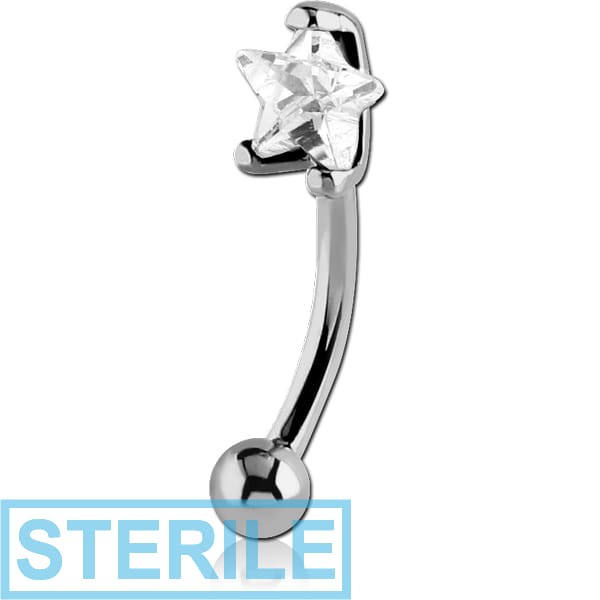 STERILE SURGICAL STEEL JEWELLED 3MM STAR PRONG SET FANCY CURVED MICRO BARBELL