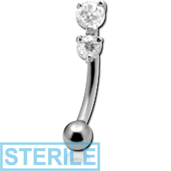 STERILE SURGICAL STEEL 2 JEWELLED PRONG SET FANCY CURVED MICRO BARBELL