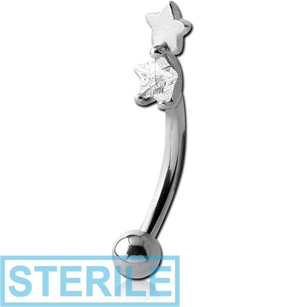 STERILE SURGICAL STEEL JEWELLED STAR PRONG SET FANCY CURVED MICRO BARBELL