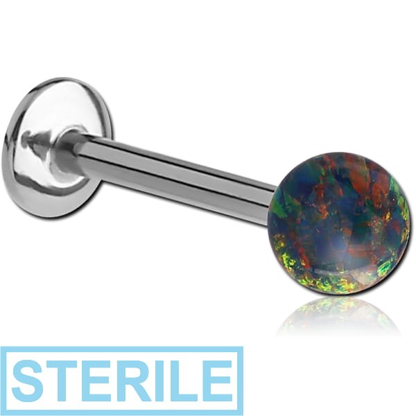 STERILE SURGICAL STEEL MICRO LABRET WITH SYNTHETIC OPAL BALL