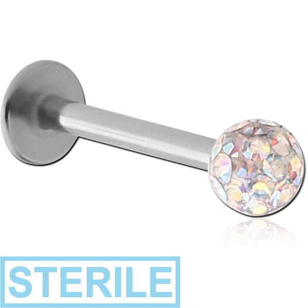 STERILE SURGICAL STEEL MICRO LABRET WITH EPOXY COATED CRYSTALINE JEWELLED BALL