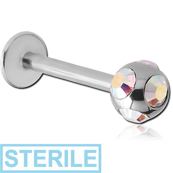 STERILE SURGICAL STEEL MICRO LABRET WITH MULTI JEWELLED BALL