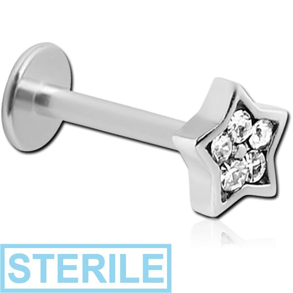 STERILE SURGICAL STEEL MICRO LABRET WITH JEWELLED ATTACHMENT - STAR