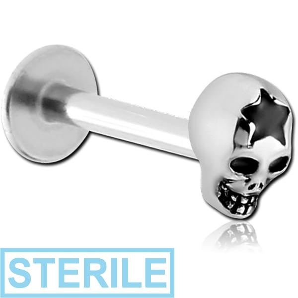 STERILE SURGICAL STEEL MICRO LABRET WITH ATTACHMENT - SKULL