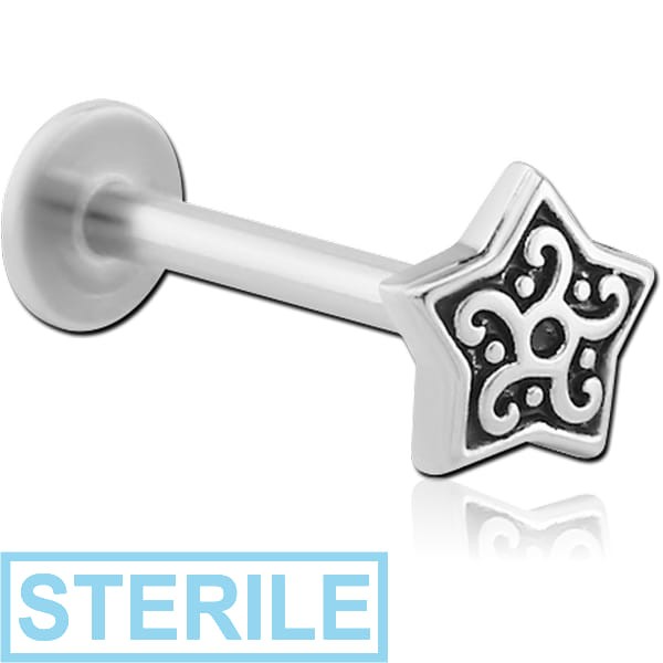 STERILE SURGICAL STEEL MICRO LABRET WITH ATTACHMENT - FILIGREE STAR