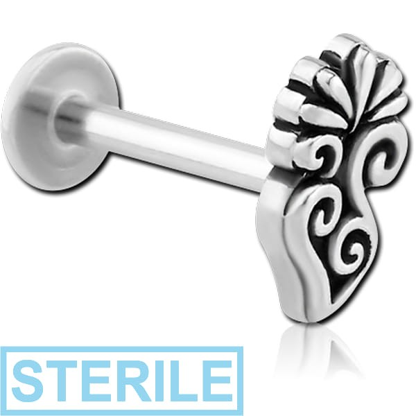 STERILE SURGICAL STEEL MICRO LABRET WITH ATTACHMENT - FILIGREE FLOWER