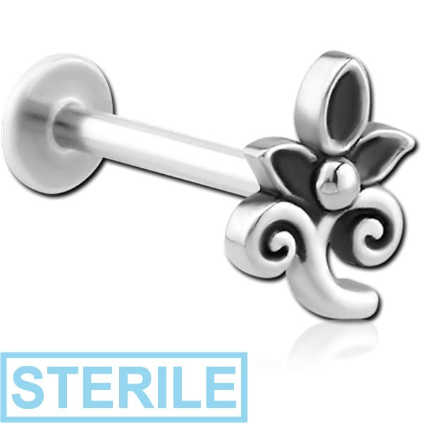 STERILE SURGICAL STEEL MICRO LABRET WITH ATTACHMENT - FILIGREE FLOWER