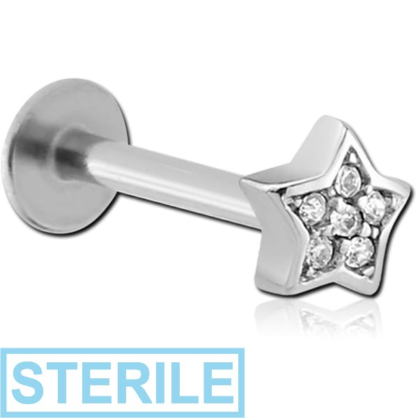 STERILE SURGICAL STEEL MICRO LABRET WITH JEWELLED ATTACHMENT - STAR