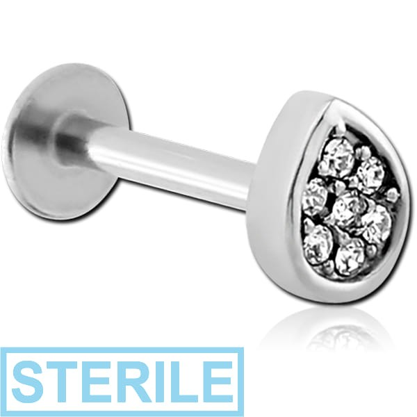 STERILE SURGICAL STEEL MICRO LABRET WITH JEWELLED ATTACHMENT - DROP
