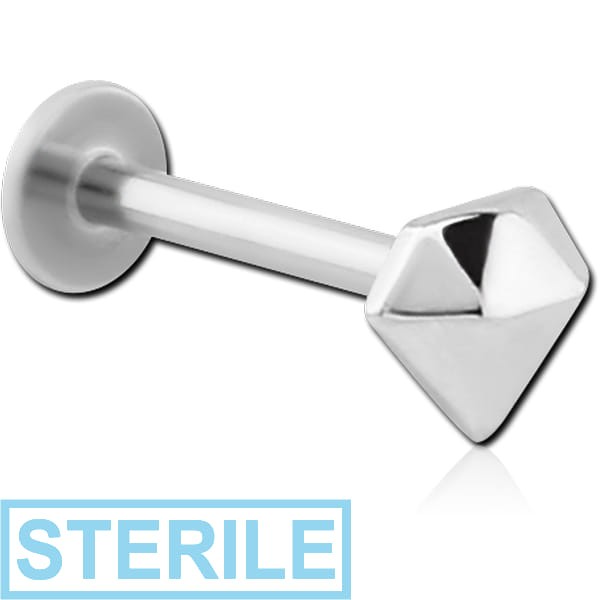 STERILE SURGICAL STEEL MICRO LABRET WITH ATTACHMENT - DIAMOND