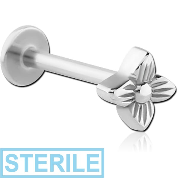 STERILE SURGICAL STEEL MICRO LABRET WITH ATTACHMENT - FLOWER