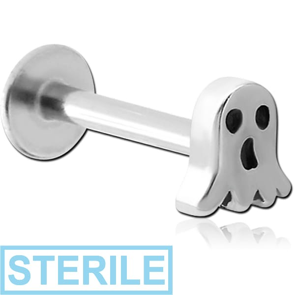 STERILE SURGICAL STEEL MICRO LABRET WITH ATTACHMENT - GHOST