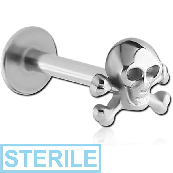 STERILE SURGICAL STEEL MICRO LABRET WITH ATTACHMENT - CROSSBONES SKULL