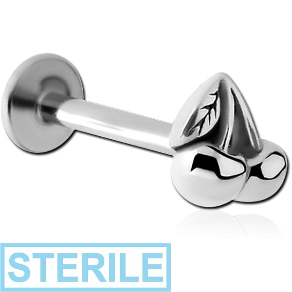 STERILE SURGICAL STEEL MICRO LABRET WITH ATTACHMENT - CHERRIES