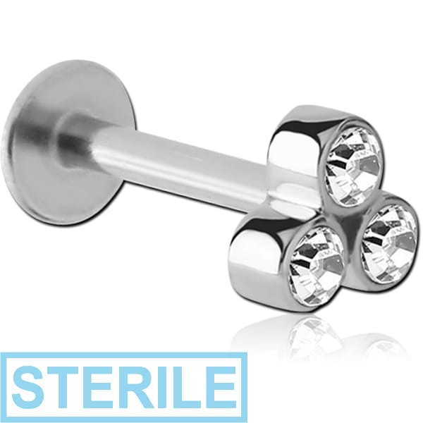 STERILE SURGICAL STEEL MICRO LABRET WITH ATTACHMENT - TRIPPLE JEWELLED