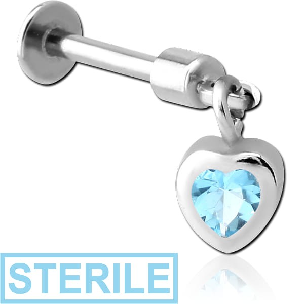 STERILE SURGICAL STEEL TRAGUS MICRO LABRET WITH JEWELLED CHARM - HEART
