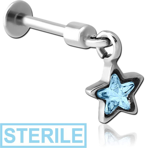 STERILE SURGICAL STEEL TRAGUS MICRO LABRET WITH JEWELLED CHARM - STAR