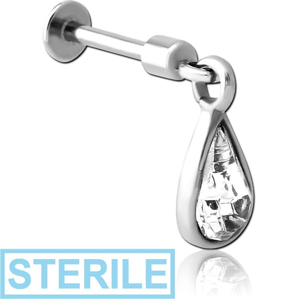STERILE SURGICAL STEEL TRAGUS MICRO LABRET WITH JEWELLED CHARM - PAIR DROP