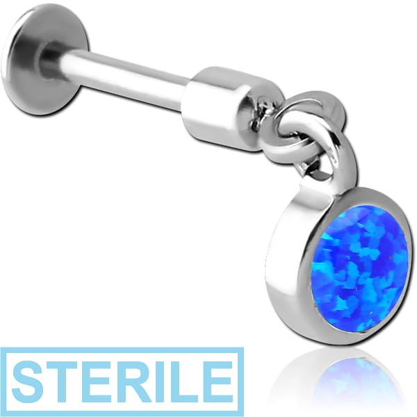 STERILE SURGICAL STEEL TRAGUS MICRO LABRET WITH SYNTHETIC OPAL CHARM