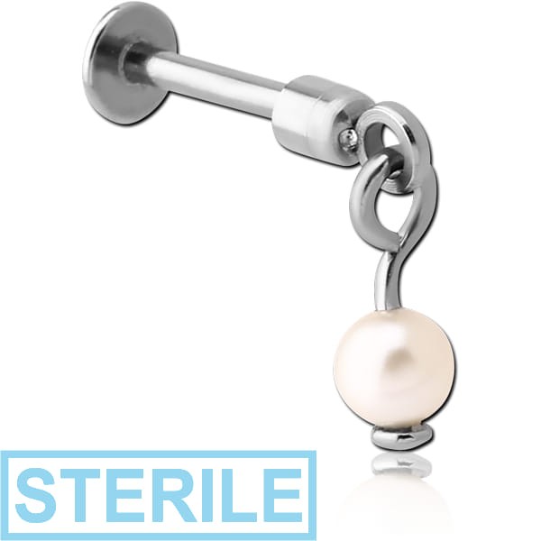 STERILE SURGICAL STEEL TRAGUS MICRO LABRET WITH SYNTHETIC PEARL CHARM