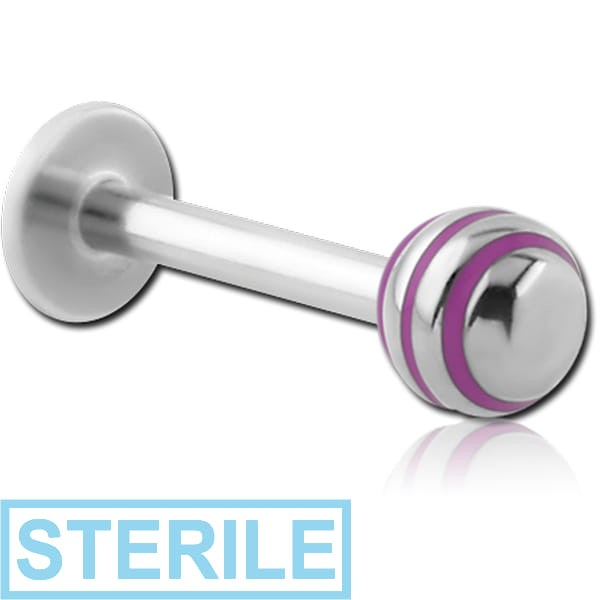 STERILE SURGICAL STEEL MICRO LABRET WITH STRIPED BALL