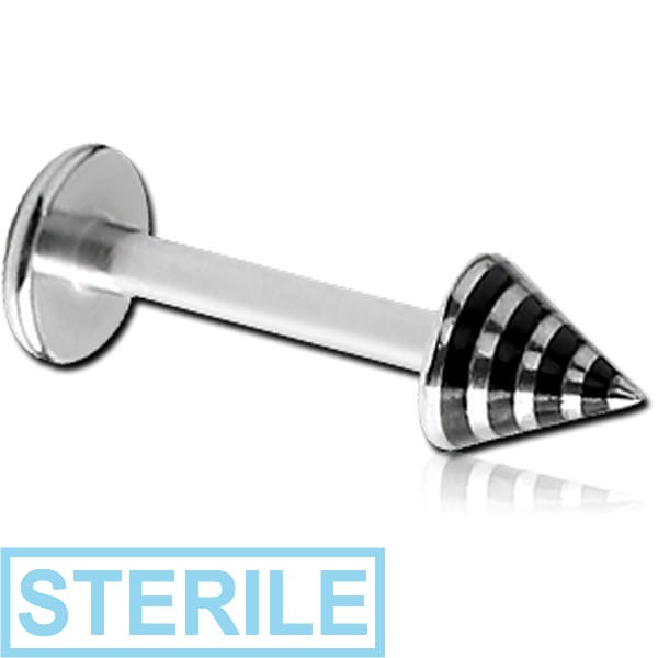 STERILE SURGICAL STEEL MICRO LABRET WITH STRIPED CONE